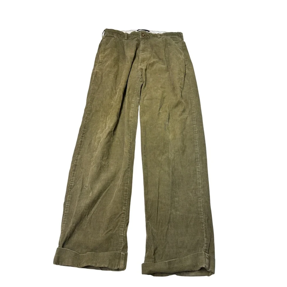 VTG Polo Ralph Lauren Hammond Pant Mens 34x30 Olive Green Corduroy Pleated